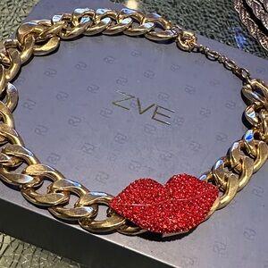 Gold Necklace with Red Lip Pendant